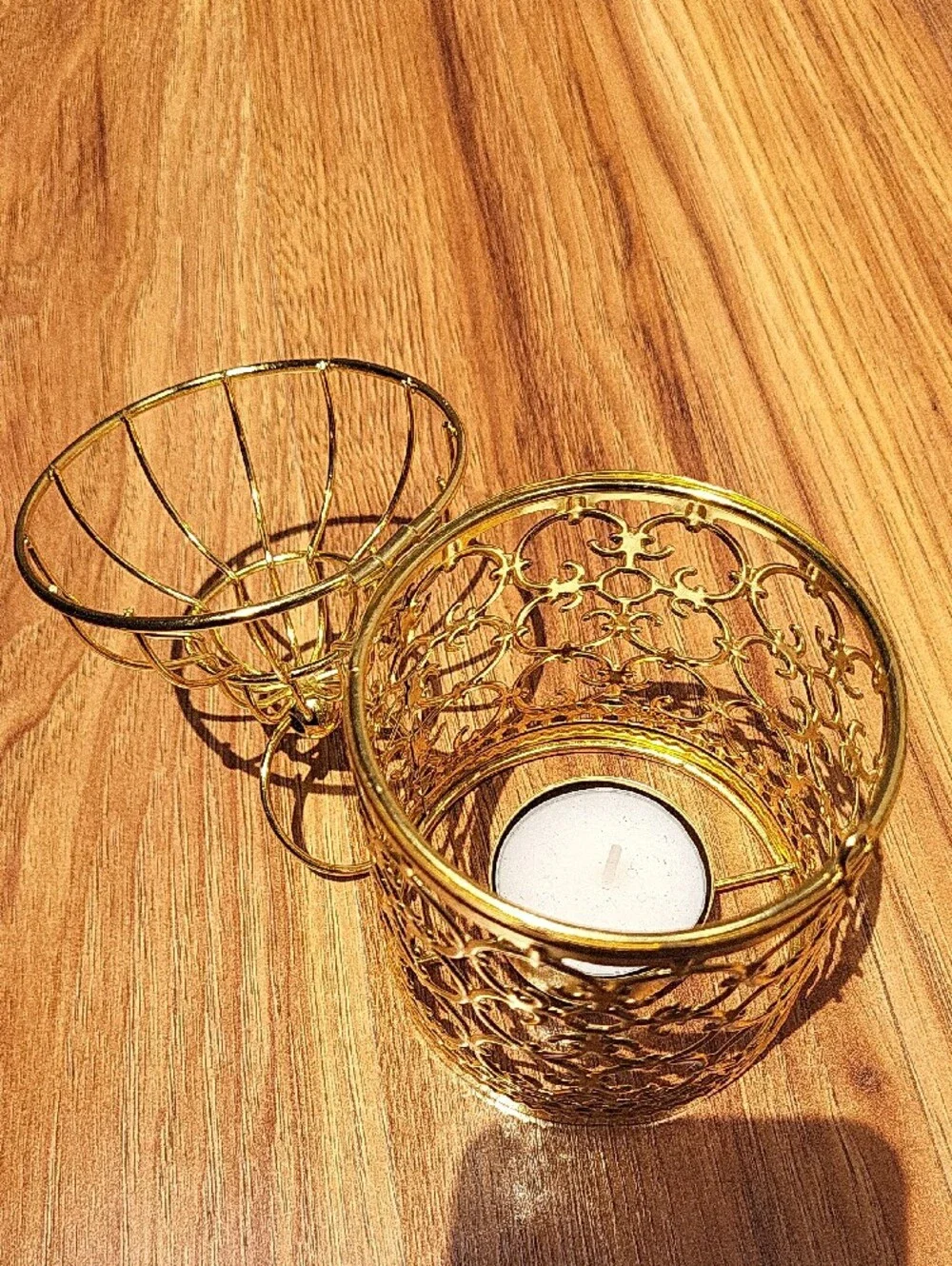 Gold Ornate Filigree Candle Lantern with Hanging Ring